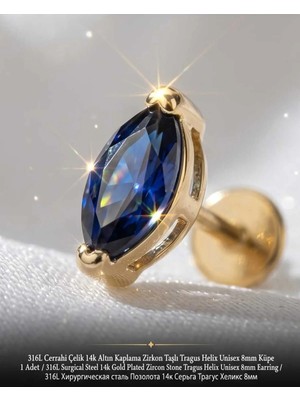 Begonia Accessories 316L Cerrahi Çelik Altın Kaplama Kararmaz Alerji Yapmaz Zirkon Taş Figür Unisex Tragus Helix Küpe Piercing AC210-24