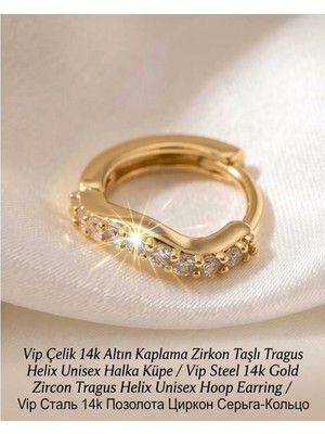 Begonia Accessories 316L Cerrahi Çelik Altın Kaplama Kararmaz Alerji Yapmaz Zirkon Taş Figür 1 Adet Unisex Minimal Halka Tragus Helix Küpe Piercing AH210-33