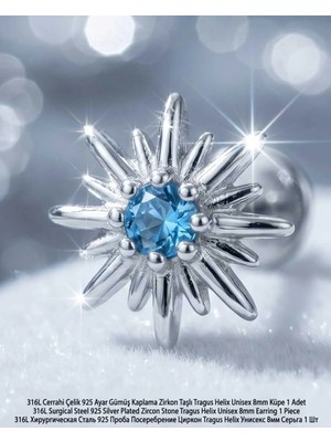 Begonia Accessories 316L Cerrahi Çelik Paslanmaz Kararmaz Alerji Yapmaz Zirkon Taşlı Figürlü Unisex Tragus Helix Küpe Piercing GC210-8