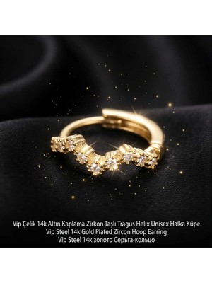 Begonia Accessories 316L Cerrahi Çelik Altın Kaplama Kararmaz Alerji Yapmaz Zirkon Taş Figür 1 Adet Unisex Minimal Halka Tragus Helix Küpe Piercing AH210-35