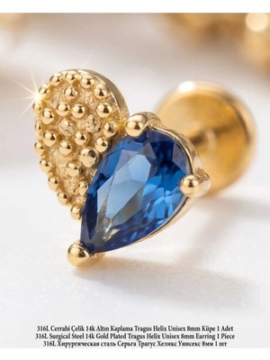 Begonia Accessories 316L Cerrahi Çelik Altın Kaplama Kararmaz Alerji Yapmaz Zirkon Taş Figür Unisex Tragus Helix Küpe Piercing AC210-29