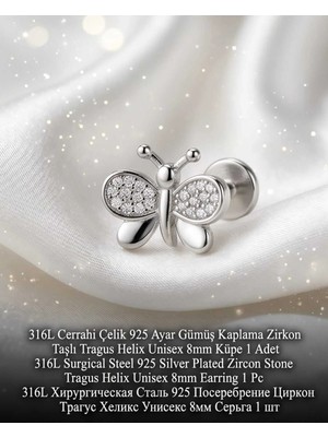 Begonia Accessories 316L Cerrahi Çelik Paslanmaz Kararmaz Alerji Yapmaz Zirkon Taşlı Figürlü Unisex Tragus Helix Küpe Piercing GC210-4