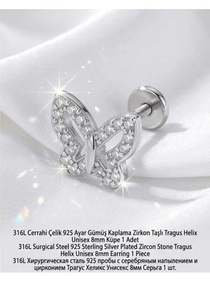 Begonia Accessories 316L Cerrahi Çelik Paslanmaz Kararmaz Alerji Yapmaz Zirkon Taşlı Figürlü Unisex Tragus Helix Küpe Piercing GC210-9