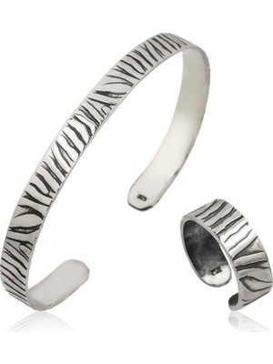 Hanno Telkari Gümüş Zebra Desenli Bileklik Yüzük Set