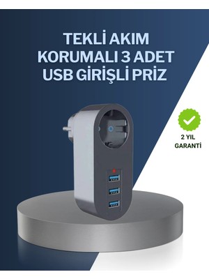 Mrt Teknik Çocuk Korumalı Termal Priz – 3'lü USB Şarj ve Akım Koruması