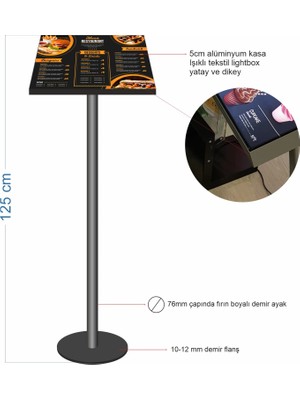 Durak Reklam Ayaklı Işıklı Lightbox Menu 50x35 cm