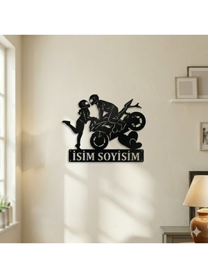 Sscnc Kişiye Özel Isim Soyisim Yazılı Motorsikletli Çift Tasarım Mdf Duvar Tablosu