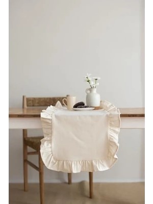 Esranın Dünyası Fırfırlı Keten Mutfak Runner - 40 x 110 cm (Bej)