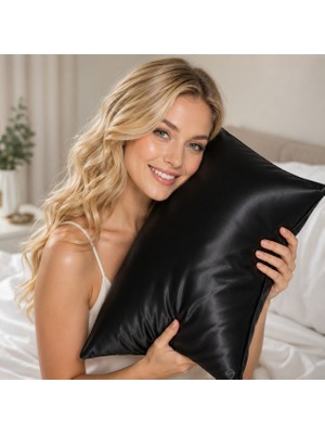 ICON SILK 'Sleep & Glow' %100 Saf Ipek Fermuarlı Yastık Kılıfı 1 Adet (Siyah)