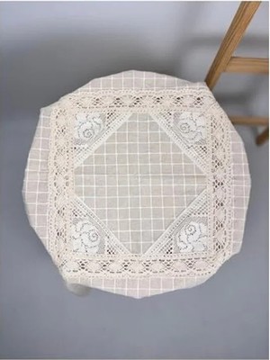 Esranın Dünyası Dantelli Krem Renk Fiskos Sehap Örtüsü, 100X100 cm