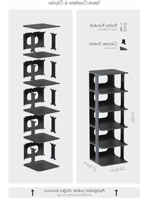 Esranın Dünyası Portatif 5 Katlı Ayakkabılık, 76X24.5X27.5 cm Boyutlarında, Kolay Kurulum