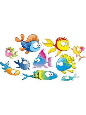 Esranın Dünyası Çocuk Odası Için Komik Balıklar Duvar Sticker Seti