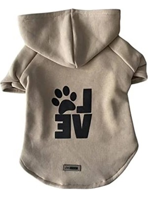 Esranın Dünyası Bej Renkli Kapüşonlu Sweatshirt, Köpek ve Kedi Kıyafeti, S Beden