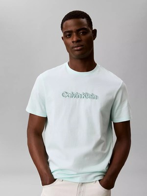 Calvin Klein Erkek Regular Fit Yuvarlak Yakalı Logo Baskılı Pamuklu Kısa Kollu Açık Yeşil T-Shirt LV04LG809G-4TP