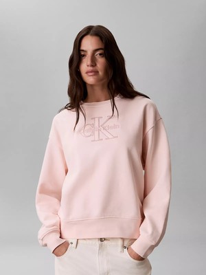 Calvin Klein Kadın Rahat Kesim Ck Logo Işlemeli Yuvarlak Yakalı Uzun Kollu Pembe Sweatshirt LV047G820G-VG3