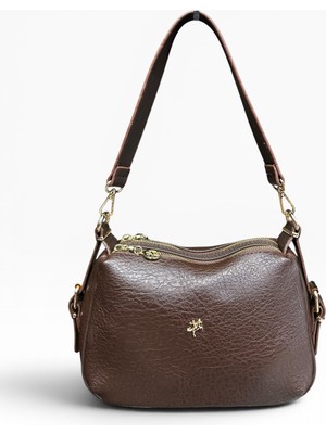 Nas Bag Hem Omuz Hem Postacı Çift Askılı Yumuşak Dokulu, Kadın Çantası Kahve