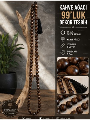 WoodBay Kahve Ağacı 99'luk Dekor Tesbih 2 Metre Büyük Boy El Yapımı Ahşap Tesbih Duvar ve Mekan Dekoru