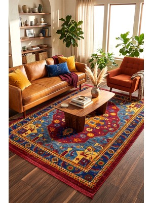 Veja Home Pop Koleksiyonu Etnik Ikat Desenli Canlı Renkli Modern Halı - Toz Yapmaz, Robot Süpürge Uyumlu