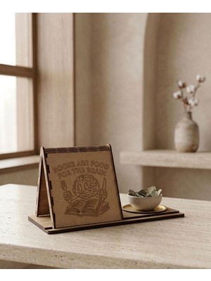 Linea Craft Kupa Tutuculu Üçgen Kitap Standı-Books Are Food For The Brain