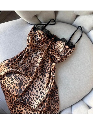 Hama Love Kadın Leopar Saten Gecelik