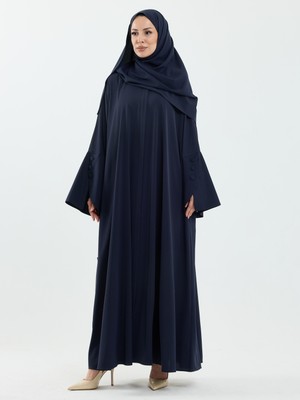 Kadeem Giyim Beyza Şal Hediyeli Dubai Abaya Takım Lacivert - 1021