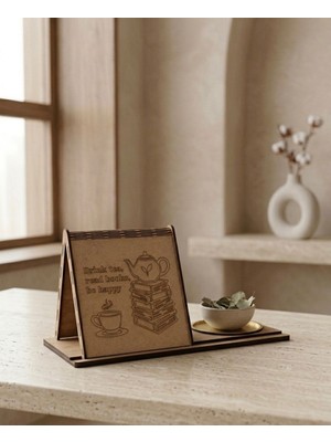 Linea Craft Kupa Tutuculu Üçgen Kitap Standı-Drink Tea, Read Books, Be Happy