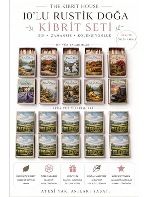 The Kibrit House 10’lu Rustik Koleksiyon Kibrit Seti – Mum Yanı Dekoratif Uzun Kibrit, 100 Çöp x 10 Kutu, 5.5 cm Karamel Kahvesi Kibritler