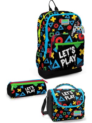 Coral High Ilkokul Erkek Çocuk 3'lü Okul Çanta Seti Siyah Let's Play Desenli