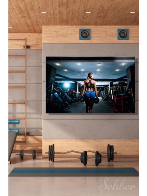 Şehber Dekoratif Yatay Kanvas Tablo Tekli Spor Salonu Fitness Eğitimi Halter Egzersizi Yapan Kadın 1830