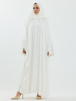 Kadeem Giyim Beyza Şal Hediyeli Dubai Abaya Takım Beyaz - 1021