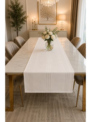 Zeyno Home Tekstil %100 Polyester Dertsiz Leke Tutmaz Şerit Desenli Runner Masa Örtüsü 53X220 cm