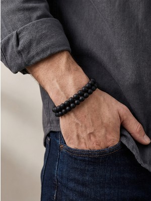 Parmas Design Çift Oniks Siyah Çelik Premium Maskülen Erkek Bileklik 01835