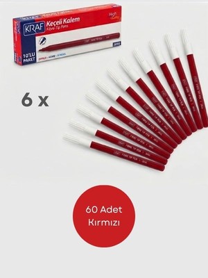 Gümrük Bey Kraf 285G 60 Adet Keçeli Kalem - Kırmızı - 6x Paket