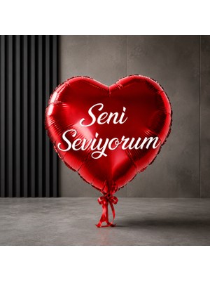 Kuzey Oyuncak Vıp Kalite 19 Adet Seni Seviyorum Kırmızı Kalpli Folyo Balon 46 cm Şişer Parlak Metalik Kalpli Balon