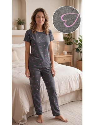 Sleeproom Kalp Desen Suprem Kısa Kol Kadın Pijama Takımı