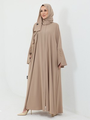 Kadeem Giyim Beyza Şal Hediyeli Dubai Abaya Takım Bej - 1021