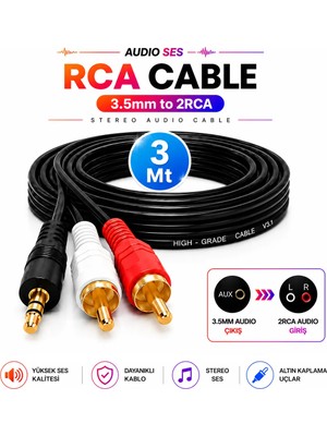 Anktek 2 Rca Kablo 3.5mm Stereo Lale (3 Metre) 2xrca Aux Audio Ses Kablosu 3.5mm To 2rca