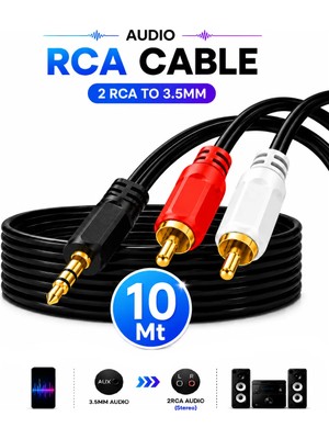 Anktek Rca Kablo Stereo Lale (10 Metre) 3.5mm To 2rc Aux Audio Ses Kablos