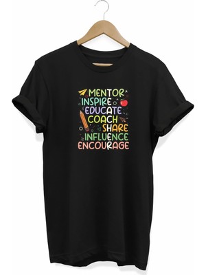 Tarz Yeri 24 Kasım Öğretmenler Günü Hediye Temalı Oversize Bisiklet Yaka T-Shirt - Siyah