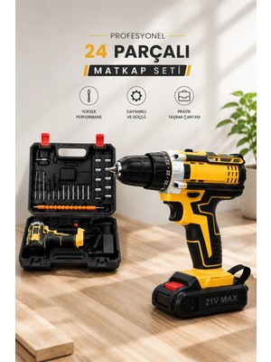 Astraltech Metal Dişli 24W Akülü Matkap -Çift Bataryalı ve LED Çalışma Işığı ile Tam Set