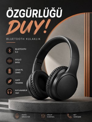 Astraltech Kulak Üstü Bluetooth Kulaklık Ayarlanabiilir Uzun Pil Ömrü Kablosuz 5.0 Bluetooth