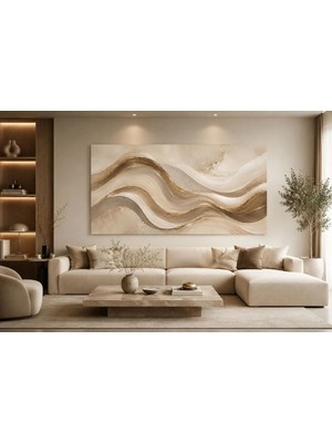 Ftrmalzemecim Modern Soyut Dalga Kanvas Tablo – Bej Krem Gold Dokulu Lüks Duvar Dekoru | Çerçevesiz Minimalist Salon, Yatak Odası ve Antre Tablosu | Premium Baskı Dekoratif Duvar Sanatı