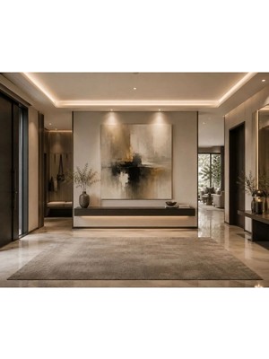 Ftrmalzemecim Soyut Bej Siyah Modern Kanvas Tablo – Altın Dokulu Minimal Abstract Duvar Dekoru, Lüks Salon Yatak Odası Antre Tablosu