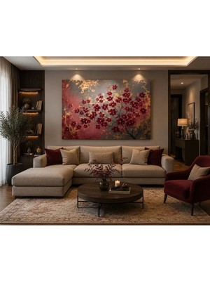 Ftrmalzemecim Lüks Bordo Çiçekler ve Altın Dokulu Soyut Kanvas Tablo – Premium Çerçevesiz Duvar Dekoru | Salon, Oturma Odası, Ofis ve Yatak Odası Için Modern Dekoratif Tablo