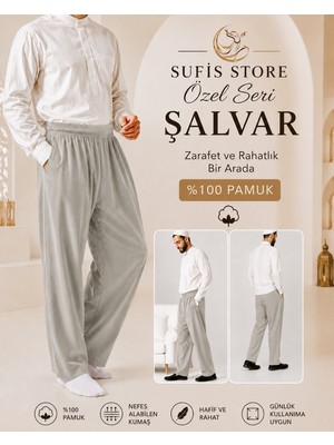 Sufi Store Erkek Rahat Kesim Beli Lastikli Cepli Hac ve Umre %100 Pamuk Şalvar Fermuar Cep-Özel Seri