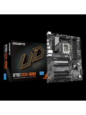 Gigabyte Gıgabyte B760 DS3H Gen5, 4xddr5, 2xm.2, Dp, Hdmı, Type-C, 13-14.nesil, LGA1700 Soket, Anakart