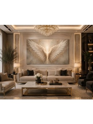 Ftrmalzemecim Lüks Melek Kanatları Kanvas Tablo – Gold Detaylı Modern Soyut Angel Wings Duvar Tablosu Salon Yatak Odası Antre Ofis Dekoru