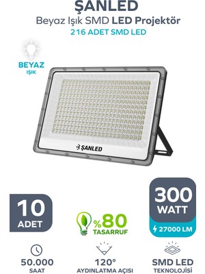 ŞANLED 300W 27.000 Lümen 6500K Beyaz Işık Smd LED Projektör-10 Adet