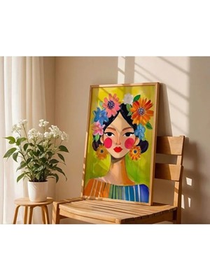 Ar Ajans Kanvas Tablo Flora Güzeli Kadın Çiçek Motifli Dekoratif Çerçeveli Mdf Tablo