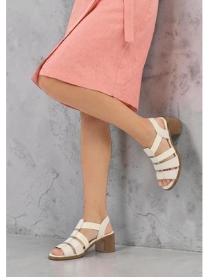 Mammamia D26YS-2940 Krem Hakiki Deri Tam Ortopedik Casual Kadın Günlük Sandalet